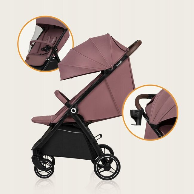 Carucior sport, Lionelo, Ingrid, Capotina impermeabila cu filtru UPF50+, Pana la 22 Kg, Spatar reglabil in 3 pozitii, Include suport pahar si plasa de tantari, Sistem pentru pliere automata, 6 luni+, Roz BYNLO-INGRID_PINK_MAUVE