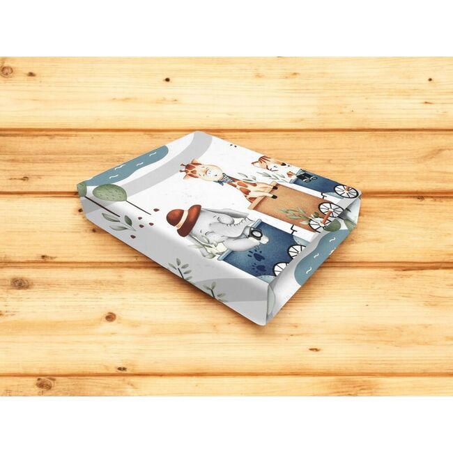 Cearceaf cu elastic, MimiNu, Pentru patut 120X60 cm, Din bumbac certificat Oeko Tex Standard 100, Design, Zoo in train BYN6426972029308