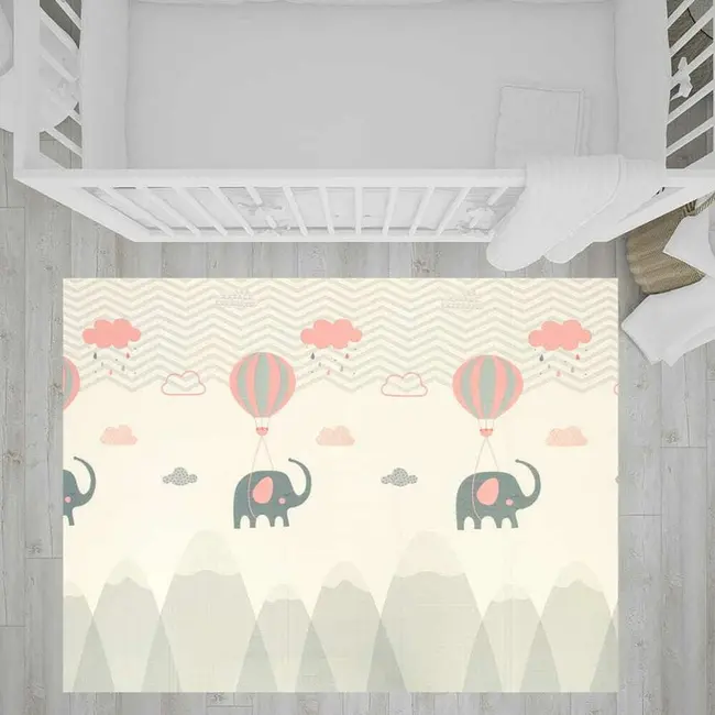 Covoras de joaca, Bocioland, Grey Elephant, Pliabil, Protectie impotriva loviturilor, Dimensiune mare, 180 x 150 cm, Cu Imprimeu pe ambele parti, Potrivit pentru utlizare atat in interior, cat si in exterior BYNBL126