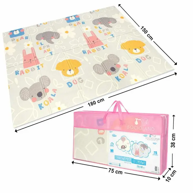 Covoras de joaca, Bocioland, Grey Elephant, Pliabil, Protectie impotriva loviturilor, Dimensiune mare, 180 x 150 cm, Cu Imprimeu pe ambele parti, Potrivit pentru utlizare atat in interior, cat si in exterior BYNBL126