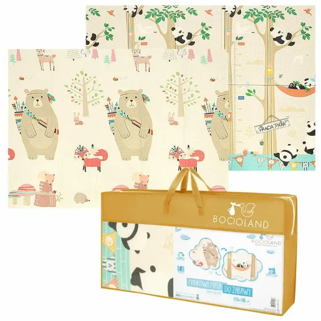 Covoras de joaca, Bocioland, Panda, Pliabil, Protectie impotriva loviturilor, Dimensiune mare, 180 x 150 cm, Cu Imprimeu pe ambele parti, Potrivit pentru utlizare atat in interior, cat si in exterior BYNBL128