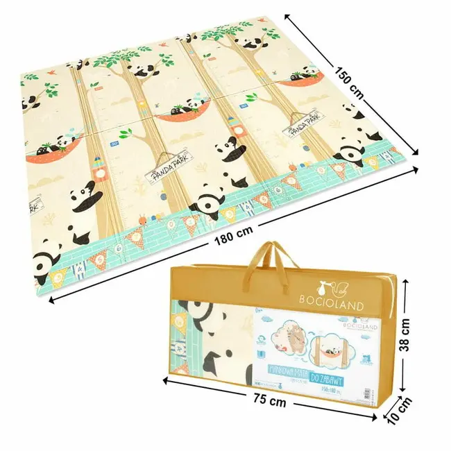 Covoras de joaca, Bocioland, Panda, Pliabil, Protectie impotriva loviturilor, Dimensiune mare, 180 x 150 cm, Cu Imprimeu pe ambele parti, Potrivit pentru utlizare atat in interior, cat si in exterior BYNBL128