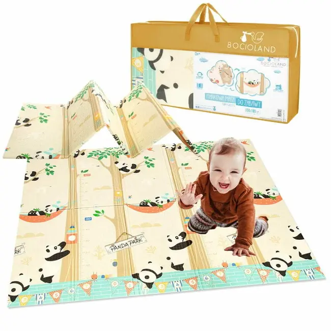 Covoras de joaca, Bocioland, Panda, Pliabil, Protectie impotriva loviturilor, Dimensiune mare, 180 x 150 cm, Cu Imprimeu pe ambele parti, Potrivit pentru utlizare atat in interior, cat si in exterior BYNBL128