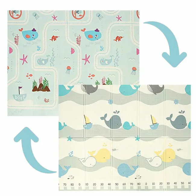 Covoras de joaca, Bocioland, Water City, Pliabil, Protectie impotriva loviturilor, Dimensiune mare, 180 x 150 cm, Cu Imprimeu pe ambele parti, Potrivit pentru utlizare atat in interior, cat si in exterior BYNBL127