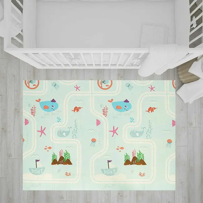 Covoras de joaca, Bocioland, Water City, Pliabil, Protectie impotriva loviturilor, Dimensiune mare, 180 x 150 cm, Cu Imprimeu pe ambele parti, Potrivit pentru utlizare atat in interior, cat si in exterior BYNBL127