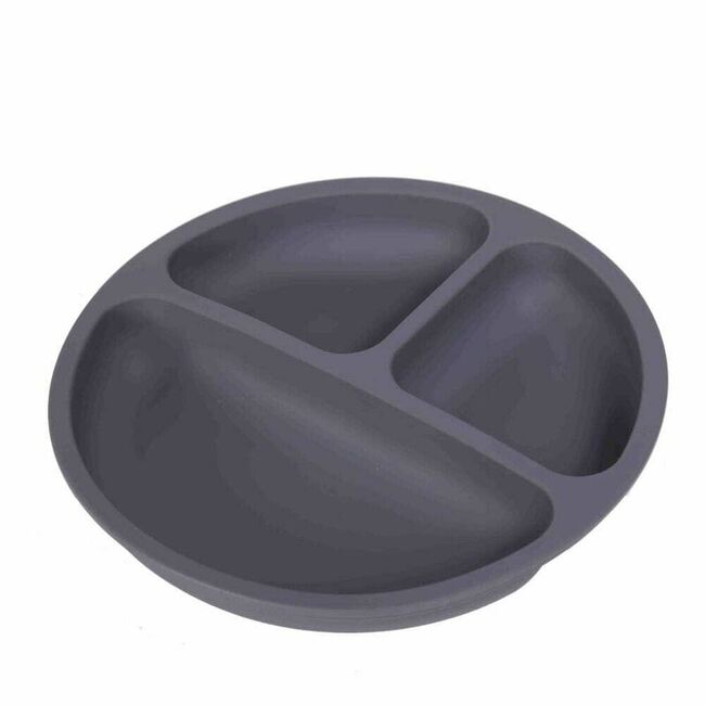 Farfurie compartimentata, Bocioland, Rotunda, Cu 3 compartimente, Silicon, Fara BPA, 6-36 luni, Antracite BYNBOC0457