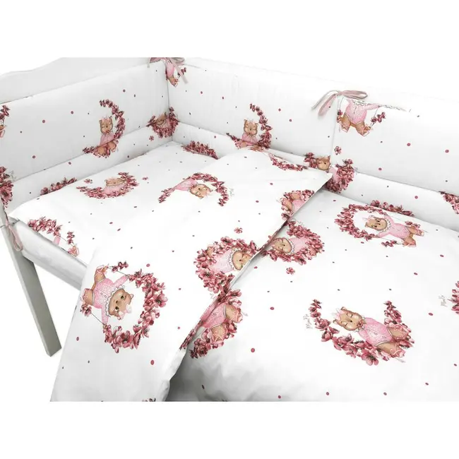 Lenjerie patut cu 3 piese, MimiNu, Pentru patut 120x60 cm, Cu protectie laterala, Din bumbac, Din bumbac certificat Oeko Tex Standard 100, Design, Betty BYN6426972029391