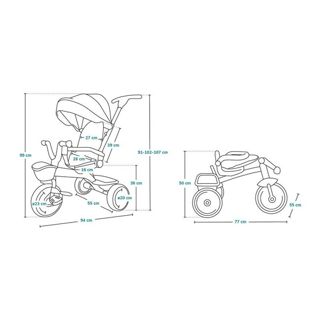 Tricicleta copii, Lionelo, Haari, Ultrapliabila, Multifunctionala, Suport picioare, Control al directiei, Scaun reversibil, Rotire 360 grade, Conform cu standardul european de securitate EN71, Verde BYNLO-HAARI_GREEN_EMERALD