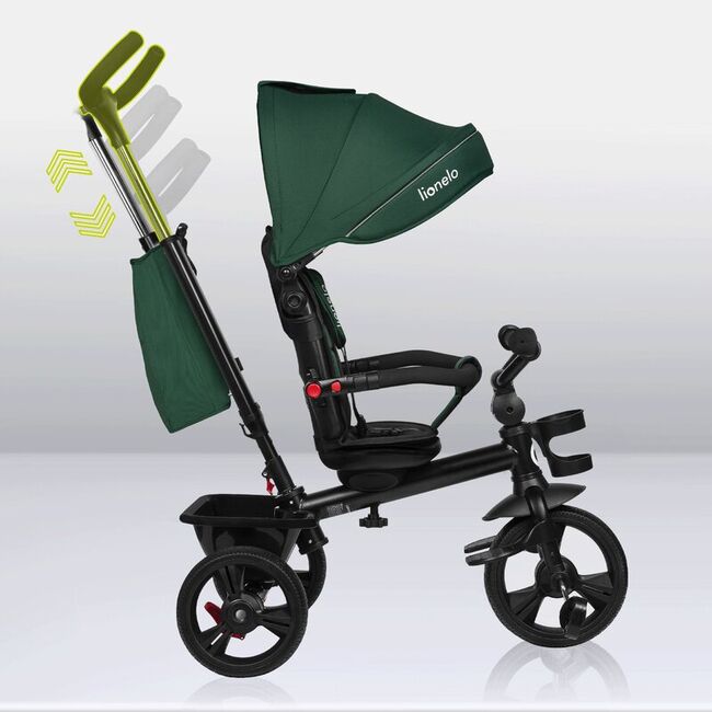 Tricicleta copii, Lionelo, Haari, Ultrapliabila, Multifunctionala, Suport picioare, Control al directiei, Scaun reversibil, Rotire 360 grade, Conform cu standardul european de securitate EN71, Verde BYNLO-HAARI_GREEN_EMERALD