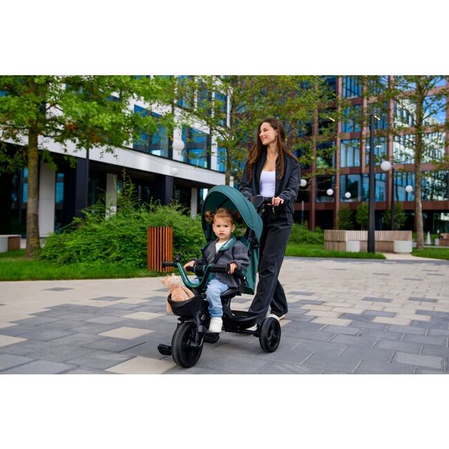 Tricicleta copii, Lionelo, Haari, Ultrapliabila, Multifunctionala, Suport picioare, Control al directiei, Scaun reversibil, Rotire 360 grade, Conform cu standardul european de securitate EN71, Verde BYNLO-HAARI_GREEN_EMERALD