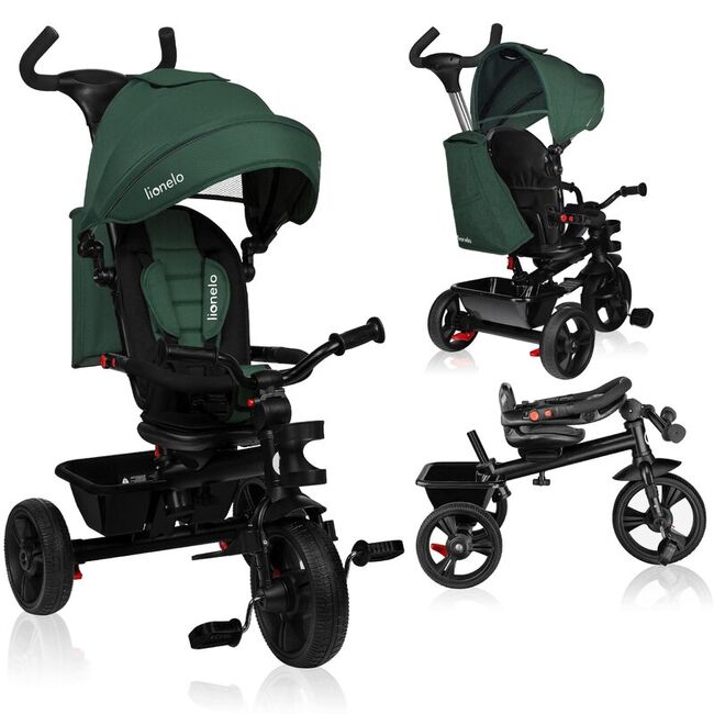 Tricicleta copii, Lionelo, Haari, Ultrapliabila, Multifunctionala, Suport picioare, Control al directiei, Scaun reversibil, Rotire 360 grade, Conform cu standardul european de securitate EN71, Verde BYNLO-HAARI_GREEN_EMERALD