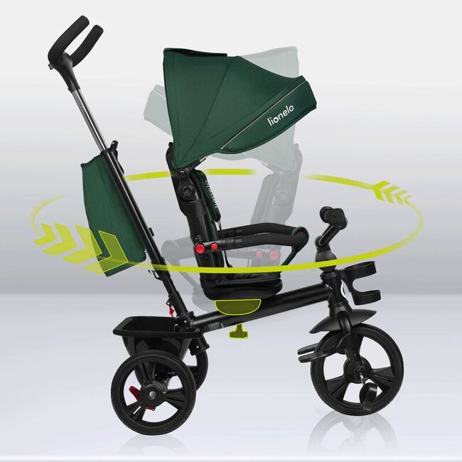 Tricicleta copii, Lionelo, Haari, Ultrapliabila, Multifunctionala, Suport picioare, Control al directiei, Scaun reversibil, Rotire 360 grade, Conform cu standardul european de securitate EN71, Verde BYNLO-HAARI_GREEN_EMERALD