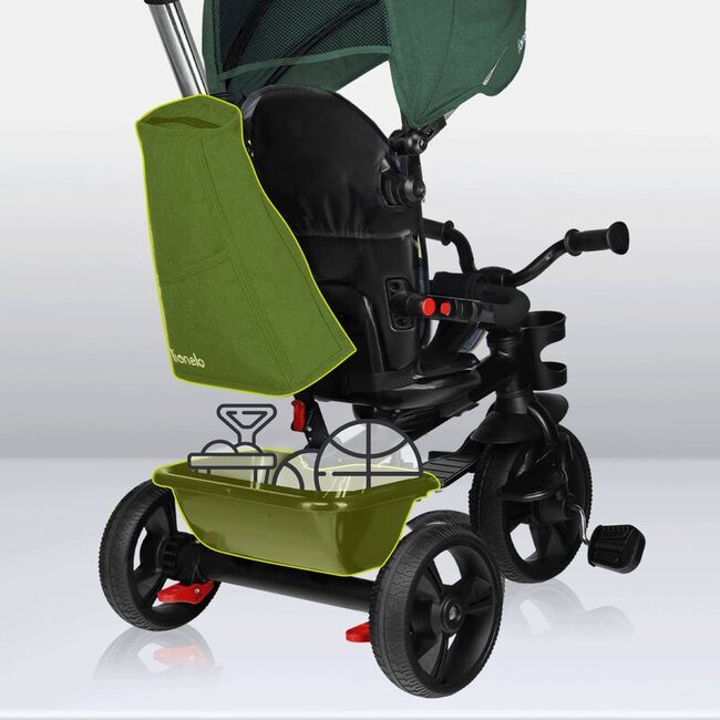 Tricicleta copii, Lionelo, Haari, Ultrapliabila, Multifunctionala, Suport picioare, Control al directiei, Scaun reversibil, Rotire 360 grade, Conform cu standardul european de securitate EN71, Verde BYNLO-HAARI_GREEN_EMERALD