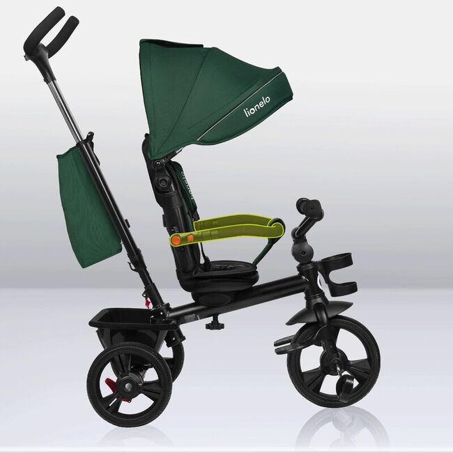Tricicleta copii, Lionelo, Haari, Ultrapliabila, Multifunctionala, Suport picioare, Control al directiei, Scaun reversibil, Rotire 360 grade, Conform cu standardul european de securitate EN71, Verde BYNLO-HAARI_GREEN_EMERALD
