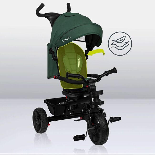 Tricicleta copii, Lionelo, Haari, Ultrapliabila, Multifunctionala, Suport picioare, Control al directiei, Scaun reversibil, Rotire 360 grade, Conform cu standardul european de securitate EN71, Verde BYNLO-HAARI_GREEN_EMERALD