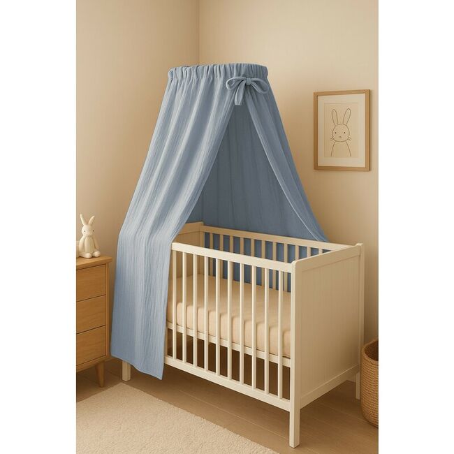 Baldachin, Qmini, Pentru patut, leagan, Din muselina dubla 145x200 cm, Material certificat Oeko Tex Standard 100, Jeans BYN6426972029711