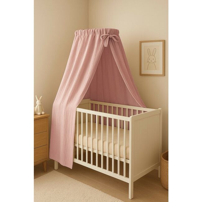 Baldachin, Qmini, Pentru patut, leagan, Din muselina dubla 145x200 cm, Material certificat Oeko Tex Standard 100, Powder Pink BYN6426972029704