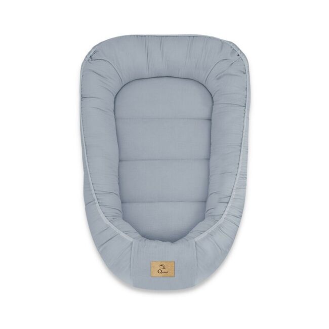 Cosulet bebelus, Qmini, Pentru dormit, Baby Nest 55 x 75 cm, Husa 100% muselina dubla, Material certificat Oeko Tex Standard 100, Jeans BYN6426972029919