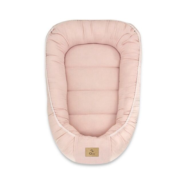 Cosulet bebelus, Qmini, Pentru dormit, Baby Nest 55 x 75 cm, Husa 100% muselina dubla, Material certificat Oeko Tex Standard 100, Powder Pink BYN6426972029872