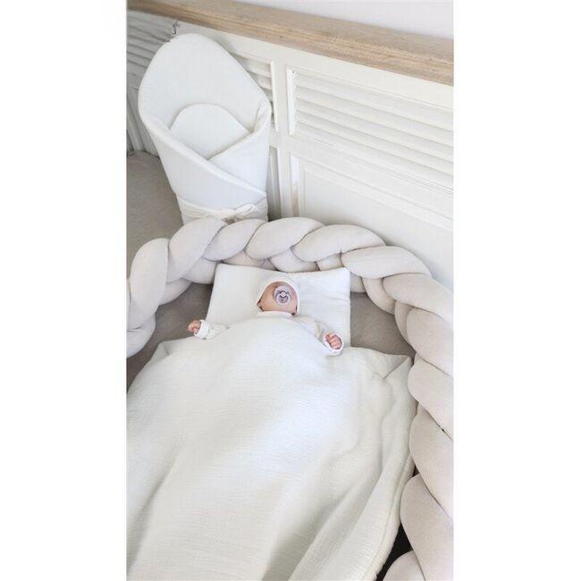 Paturica de infasat, Qmini, Din muselina dubla, Cu inchidere cu panglica, Dimensiune 75x75 cm, Din material certificat Oeko Tex Standard 100, Cream BYN6426972029735