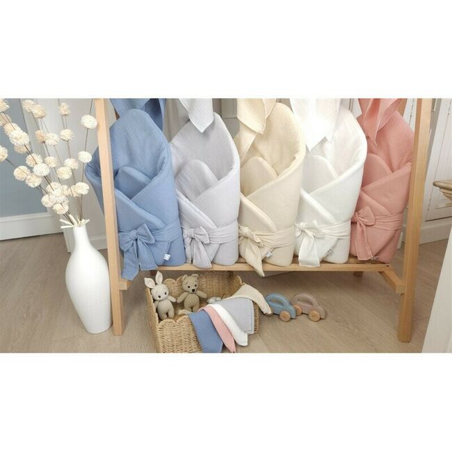 Paturica de infasat, Qmini, Din muselina dubla, Cu inchidere cu panglica, Dimensiune 75x75 cm, Din material certificat Oeko Tex Standard 100, Gray BYN6426972029728