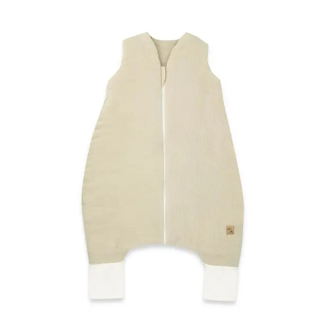 Sac de dormit, Qmini, Cu picioruse, De iarna, Din muselina dubla, Cu fermoar pe mijloc, 90 cm, S, Material certificat Oeko Tex Standard 100, Warm Beige BYN6426972029827