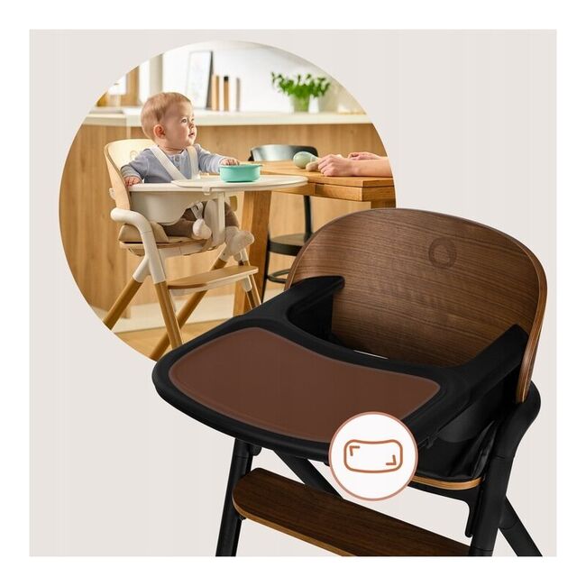 Scaun de masa multifunctional Celia, Lionelo, Din lemn de fag, 6 luni- adult, Reglabil pe inaltime, Husa impermeabila, Tavita silicon, Suport de picioare reglabil, Greutate maxima 90 Kg, Negru BYNLO-CELIA_BLACK_WOOD