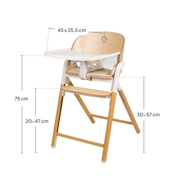 Scaun de masa multifunctional Celia, Lionelo, Din lemn de fag, 6 luni- adult, Reglabil pe inaltime, Spatar lat, Sezut ergonomic, Tavita silicon, Suport de picioare reglabil, Greutate maxima 90 Kg, Alb/Natural BYNLO-CELIA_WHITE_NATURAL_WOOD