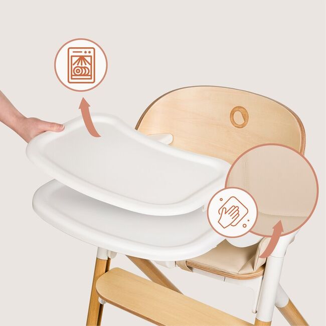 Scaun de masa multifunctional Celia, Lionelo, Din lemn de fag, 6 luni- adult, Reglabil pe inaltime, Spatar lat, Sezut ergonomic, Tavita silicon, Suport de picioare reglabil, Greutate maxima 90 Kg, Alb/Natural BYNLO-CELIA_WHITE_NATURAL_WOOD