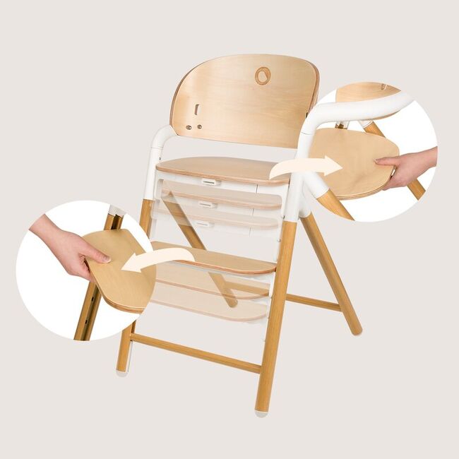 Scaun de masa multifunctional Celia, Lionelo, Din lemn de fag, 6 luni- adult, Reglabil pe inaltime, Spatar lat, Sezut ergonomic, Tavita silicon, Suport de picioare reglabil, Greutate maxima 90 Kg, Alb/Natural BYNLO-CELIA_WHITE_NATURAL_WOOD