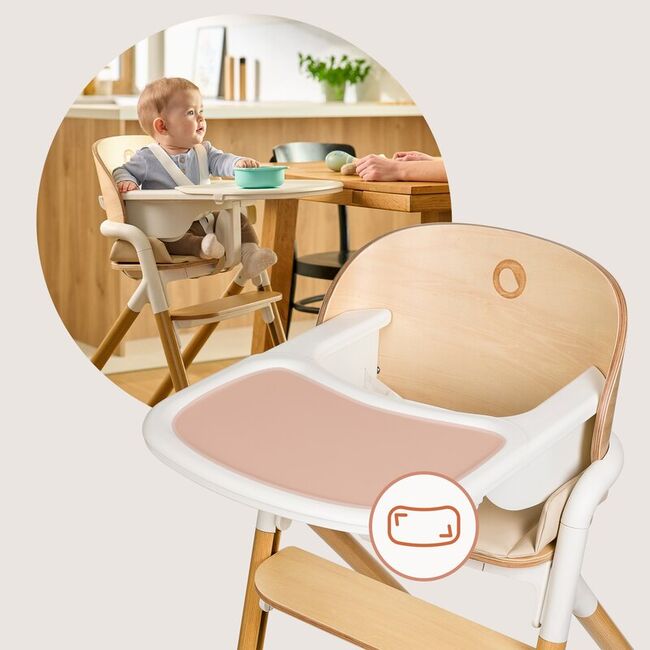 Scaun de masa multifunctional Celia, Lionelo, Din lemn de fag, 6 luni- adult, Reglabil pe inaltime, Spatar lat, Sezut ergonomic, Tavita silicon, Suport de picioare reglabil, Greutate maxima 90 Kg, Alb/Natural BYNLO-CELIA_WHITE_NATURAL_WOOD