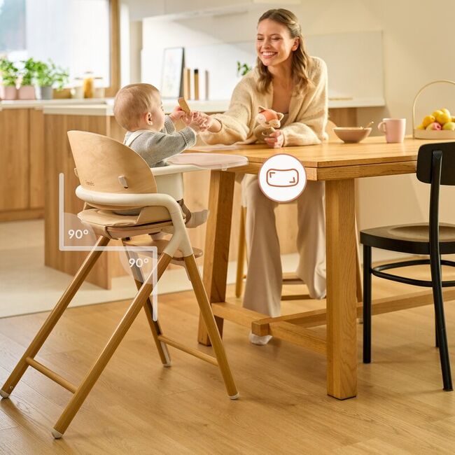 Scaun de masa multifunctional Celia, Lionelo, Din lemn de fag, 6 luni- adult, Reglabil pe inaltime, Spatar lat, Sezut ergonomic, Tavita silicon, Suport de picioare reglabil, Greutate maxima 90 Kg, Alb/Natural BYNLO-CELIA_WHITE_NATURAL_WOOD