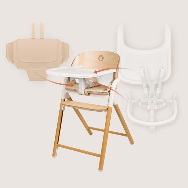 Scaun de masa multifunctional Celia, Lionelo, Din lemn de fag, 6 luni- adult, Reglabil pe inaltime, Spatar lat, Sezut ergonomic, Tavita silicon, Suport de picioare reglabil, Greutate maxima 90 Kg, Alb/Natural BYNLO-CELIA_WHITE_NATURAL_WOOD