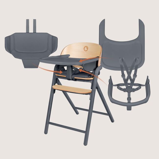 Scaun de masa multifunctional Celia, Lionelo, Din lemn de fag, 6 luni- adult, Reglabil pe inaltime, Spatar lat, Sezut ergonomic, Tavita silicon, Suport de picioare reglabil, Greutate maxima 90 Kg, Gri BYNLO-CELIA_GREY_WOOD