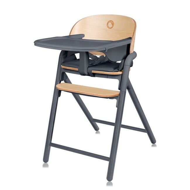 Scaun de masa multifunctional Celia, Lionelo, Din lemn de fag, 6 luni- adult, Reglabil pe inaltime, Spatar lat, Sezut ergonomic, Tavita silicon, Suport de picioare reglabil, Greutate maxima 90 Kg, Gri BYNLO-CELIA_GREY_WOOD