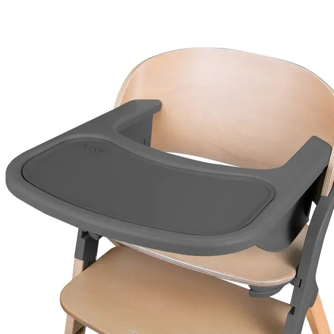 Scaun de masa multifunctional Megan, Lionelo, Din lemn de fag, 6 luni- adult, Reglabil pe inaltime, Husa impermeabila, Tavita silicon, Suport de picioare reglabil, Greutate maxima 110 Kg, Gri BYNLO-MEGAN_GREY_WOOD