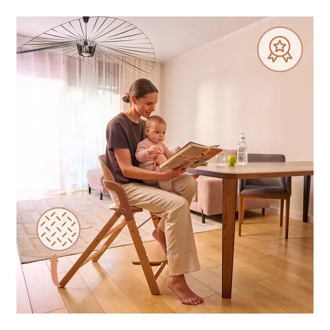 Scaun de masa multifunctional Megan, Lionelo, Din lemn de fag, 6 luni- adult, Reglabil pe inaltime, Husa impermeabila, Tavita silicon, Suport de picioare reglabil, Greutate maxima 110 Kg, Gri BYNLO-MEGAN_GREY_WOOD
