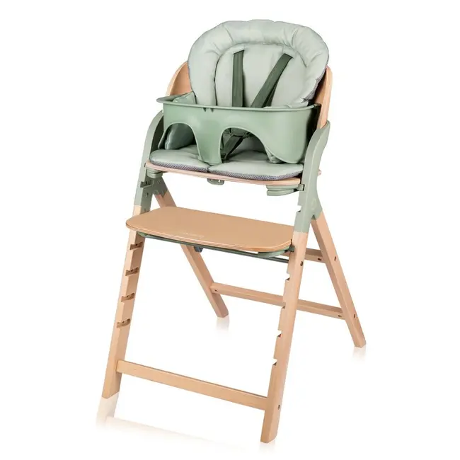Scaun de masa multifunctional Megan, Lionelo, Din lemn de fag, 6 luni- adult, Reglabil pe inaltime, Husa impermeabila, Tavita silicon, Suport de picioare reglabil, Greutate maxima 110 Kg, Verde BYNLO-MEGAN_GREEN_WOOD