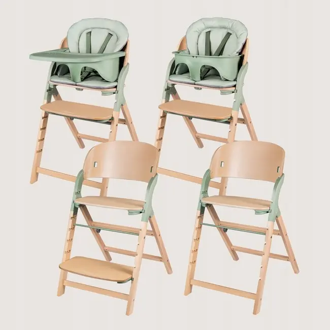 Scaun de masa multifunctional Megan, Lionelo, Din lemn de fag, 6 luni- adult, Reglabil pe inaltime, Husa impermeabila, Tavita silicon, Suport de picioare reglabil, Greutate maxima 110 Kg, Verde BYNLO-MEGAN_GREEN_WOOD