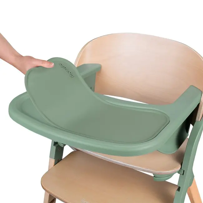 Scaun de masa multifunctional Megan, Lionelo, Din lemn de fag, 6 luni- adult, Reglabil pe inaltime, Husa impermeabila, Tavita silicon, Suport de picioare reglabil, Greutate maxima 110 Kg, Verde BYNLO-MEGAN_GREEN_WOOD