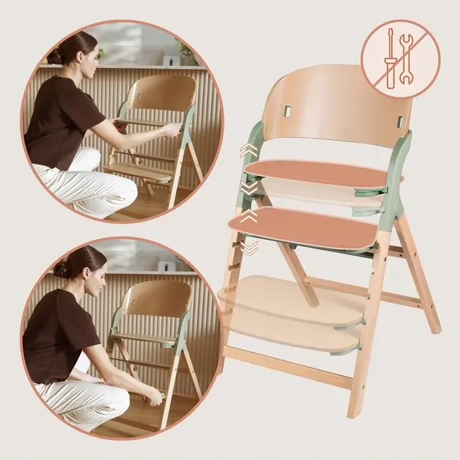 Scaun de masa multifunctional Megan, Lionelo, Din lemn de fag, 6 luni- adult, Reglabil pe inaltime, Husa impermeabila, Tavita silicon, Suport de picioare reglabil, Greutate maxima 110 Kg, Verde BYNLO-MEGAN_GREEN_WOOD