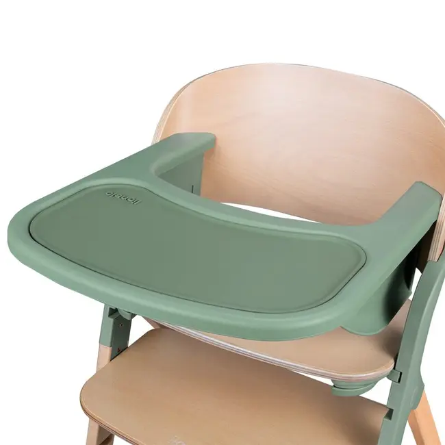 Scaun de masa multifunctional Megan, Lionelo, Din lemn de fag, 6 luni- adult, Reglabil pe inaltime, Husa impermeabila, Tavita silicon, Suport de picioare reglabil, Greutate maxima 110 Kg, Verde BYNLO-MEGAN_GREEN_WOOD