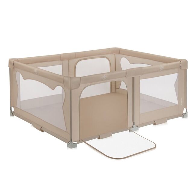 Tarc de joaca copii, Lionelo, Florence Easy Fold, 150 x 180 x 75 cm, Pliere, depliere automata, Include geanta de transport, Din plasa, Cu doua intrari laterale, 0-48 luni, Conform cu EN12227, Bej BYNLO-FLORENCE_EASY_FOLD_BEIGE_SAND