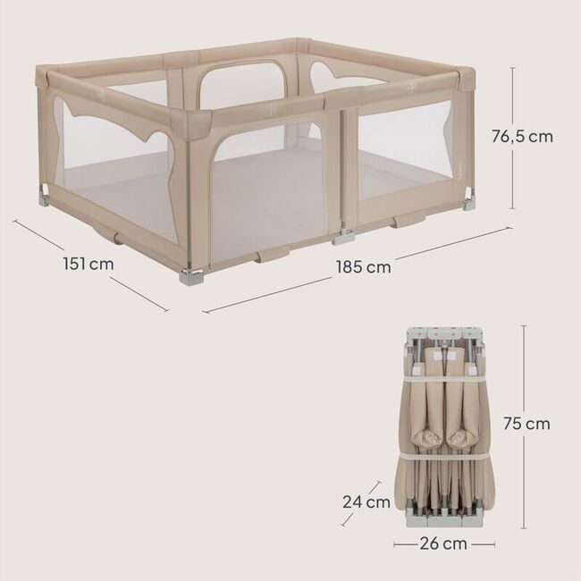 Tarc de joaca copii, Lionelo, Florence Easy Fold, 150 x 180 x 75 cm, Pliere, depliere automata, Include geanta de transport, Din plasa, Cu doua intrari laterale, 0-48 luni, Conform cu EN12227, Bej BYNLO-FLORENCE_EASY_FOLD_BEIGE_SAND