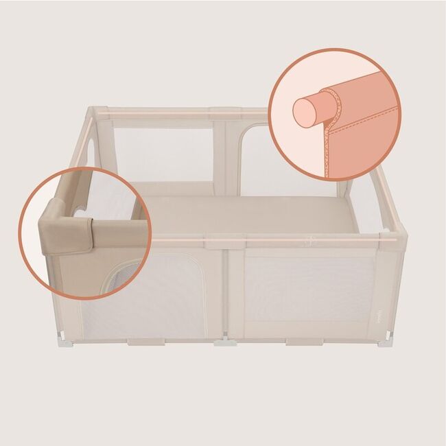 Tarc de joaca copii, Lionelo, Florence Easy Fold, 150 x 180 x 75 cm, Pliere, depliere automata, Include geanta de transport, Din plasa, Cu doua intrari laterale, 0-48 luni, Conform cu EN12227, Bej BYNLO-FLORENCE_EASY_FOLD_BEIGE_SAND