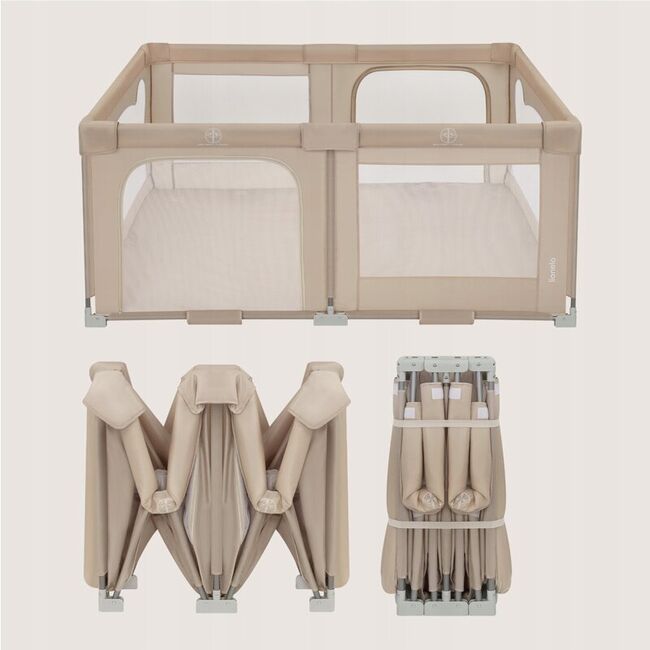 Tarc de joaca copii, Lionelo, Florence Easy Fold, 150 x 180 x 75 cm, Pliere, depliere automata, Include geanta de transport, Din plasa, Cu doua intrari laterale, 0-48 luni, Conform cu EN12227, Bej BYNLO-FLORENCE_EASY_FOLD_BEIGE_SAND