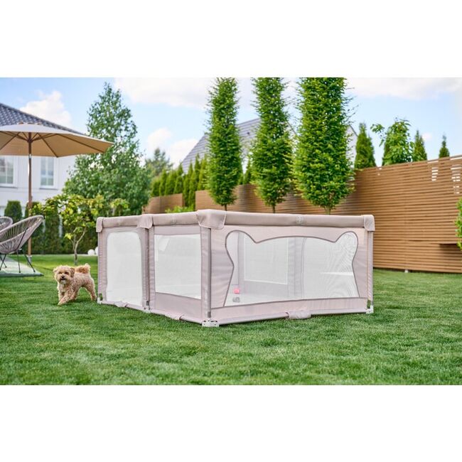 Tarc de joaca copii, Lionelo, Florence Easy Fold, 150 x 180 x 75 cm, Pliere, depliere automata, Include geanta de transport, Din plasa, Cu doua intrari laterale, 0-48 luni, Conform cu EN12227, Bej BYNLO-FLORENCE_EASY_FOLD_BEIGE_SAND