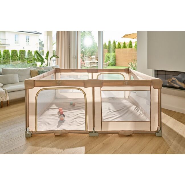 Tarc de joaca copii, Lionelo, Florence Easy Fold, 150 x 180 x 75 cm, Pliere, depliere automata, Include geanta de transport, Din plasa, Cu doua intrari laterale, 0-48 luni, Conform cu EN12227, Gri BYNLO-FLORENCE_EASY_FOLD_GREY_GRAPHITE