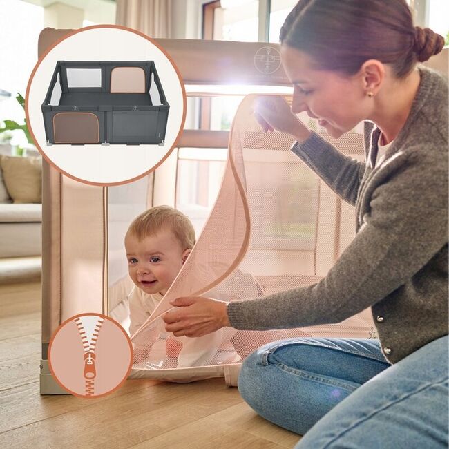 Tarc de joaca copii, Lionelo, Florence Easy Fold, 150 x 180 x 75 cm, Pliere, depliere automata, Include geanta de transport, Din plasa, Cu doua intrari laterale, 0-48 luni, Conform cu EN12227, Gri BYNLO-FLORENCE_EASY_FOLD_GREY_GRAPHITE