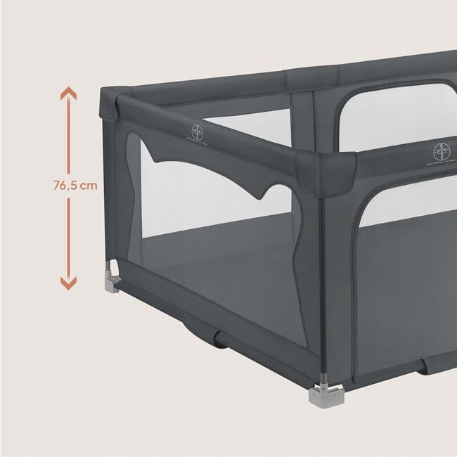 Tarc de joaca copii, Lionelo, Florence Easy Fold, 150 x 180 x 75 cm, Pliere, depliere automata, Include geanta de transport, Din plasa, Cu doua intrari laterale, 0-48 luni, Conform cu EN12227, Gri BYNLO-FLORENCE_EASY_FOLD_GREY_GRAPHITE